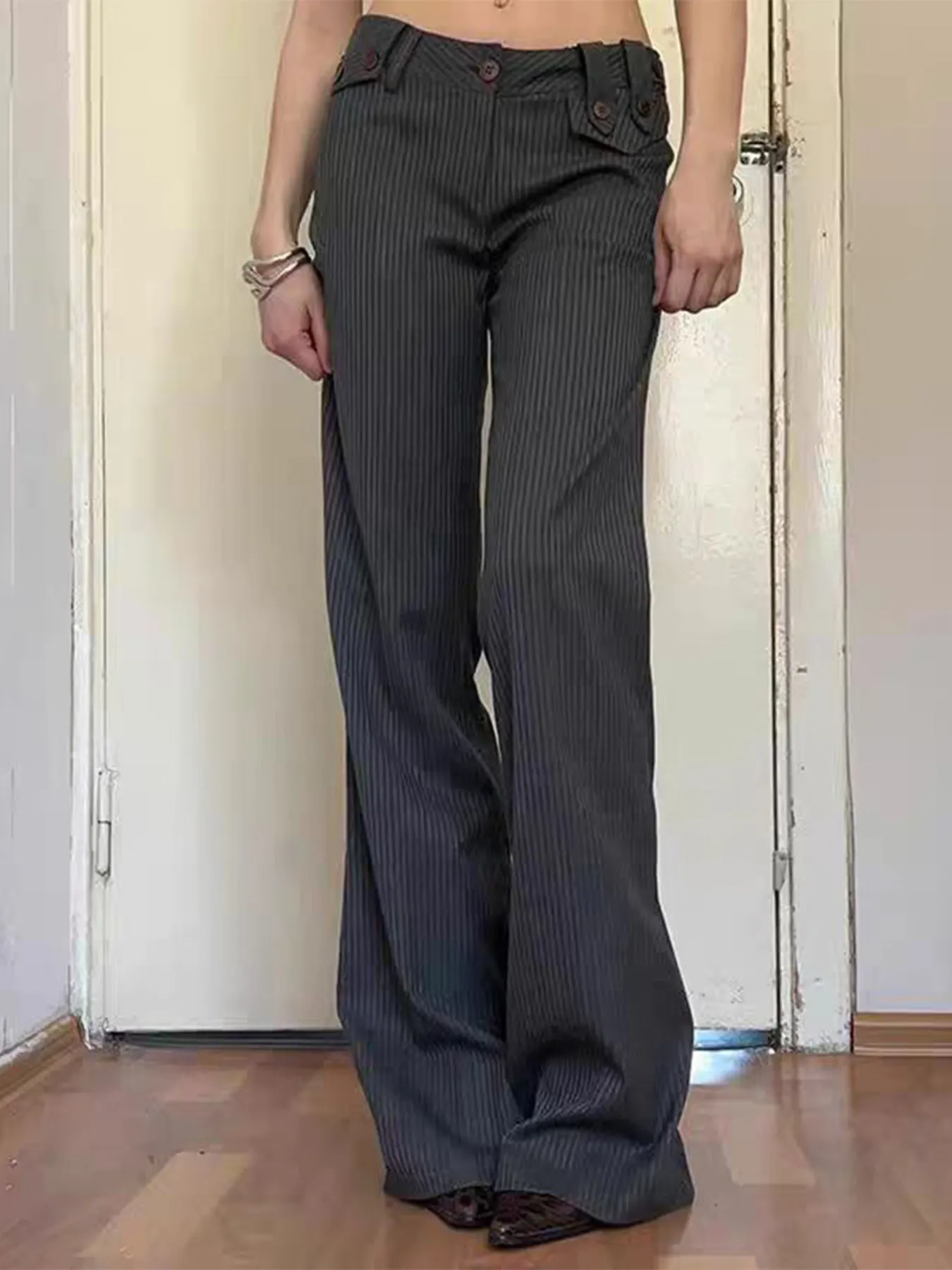 Wide Leg Flare Striped Pants