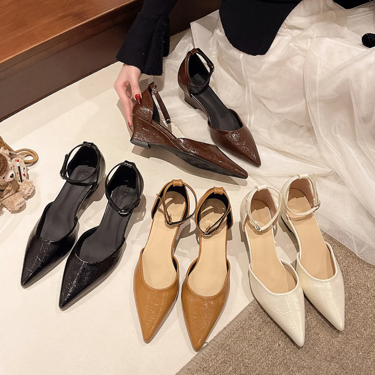 Pointed-Toe Ankle Strap Pumps