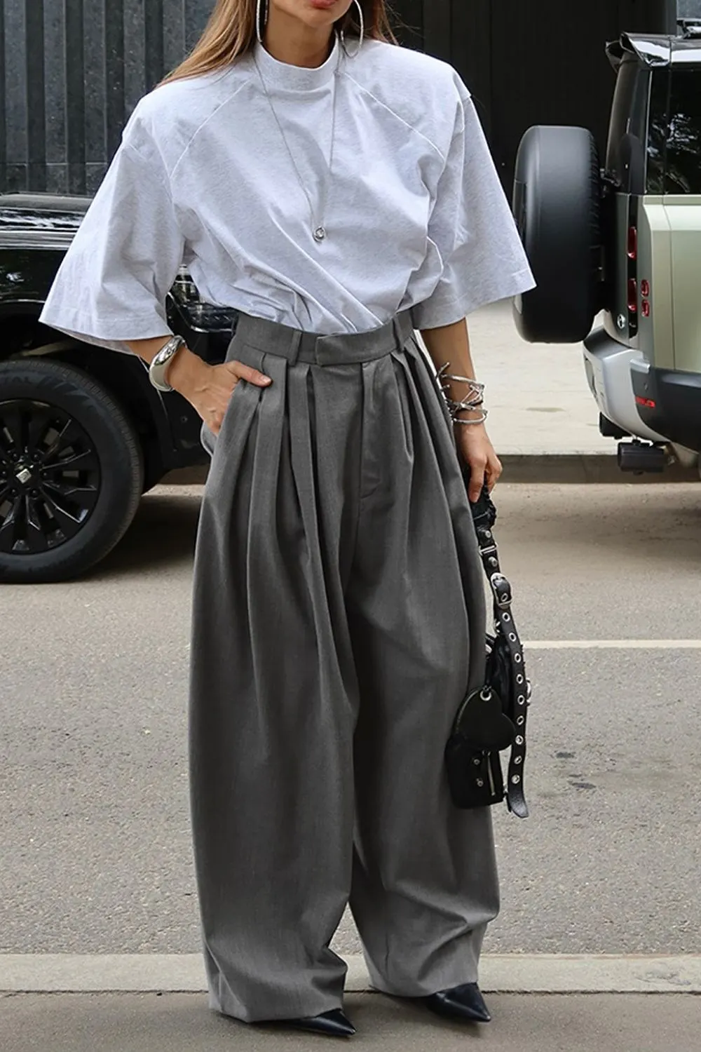 High-Waisted Wide-Leg Pleated Pants