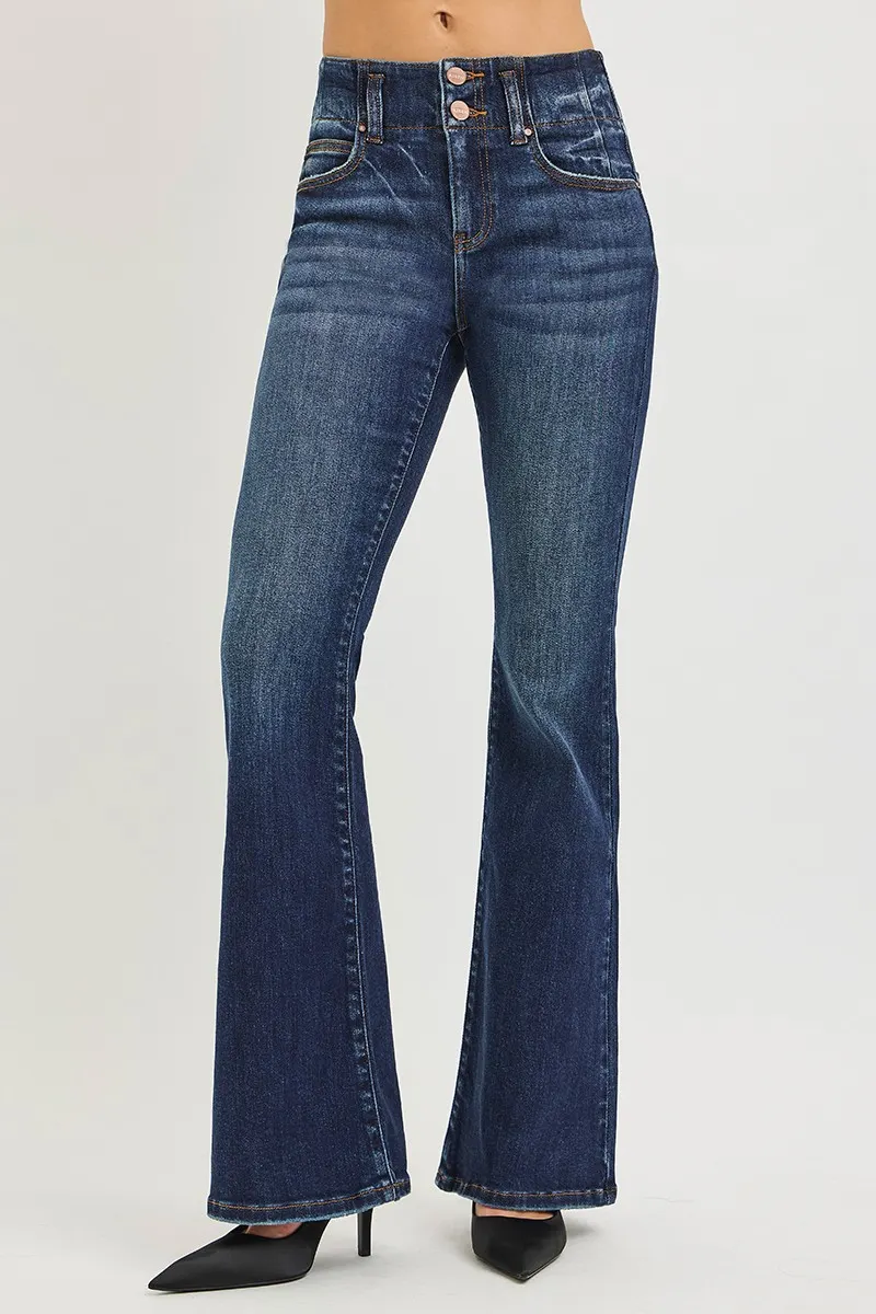 RISEN High Rise Flare Jeans With Seam Detail Waistband
