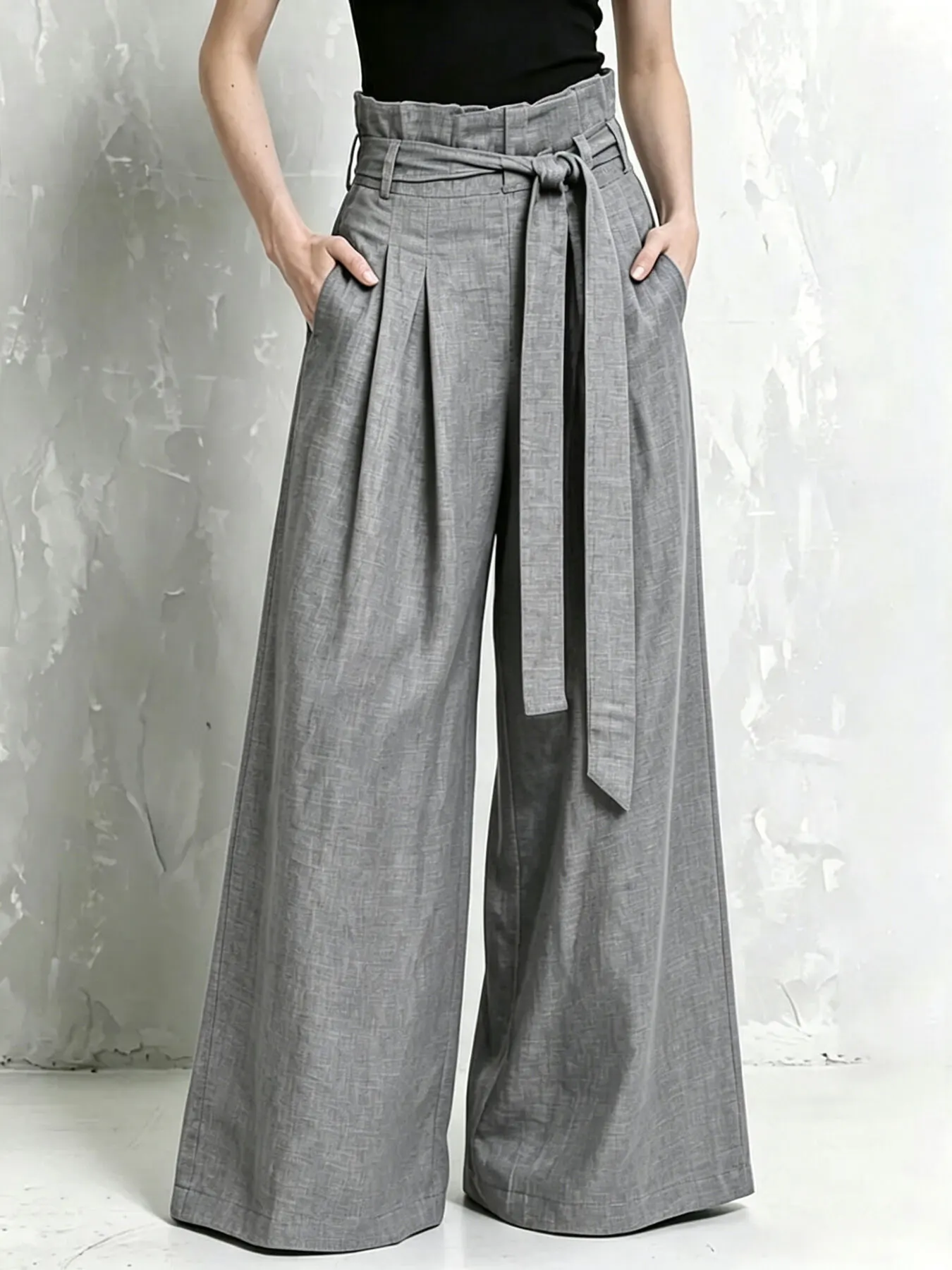 Full Size Wide-Leg Paperbag Waist Pants Plus Size